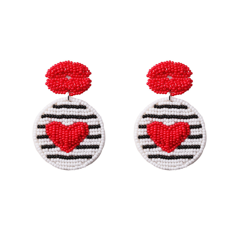 Wholesale Valentine's Day Pink Rice Pearl Knitted Love LOVE Earrings
